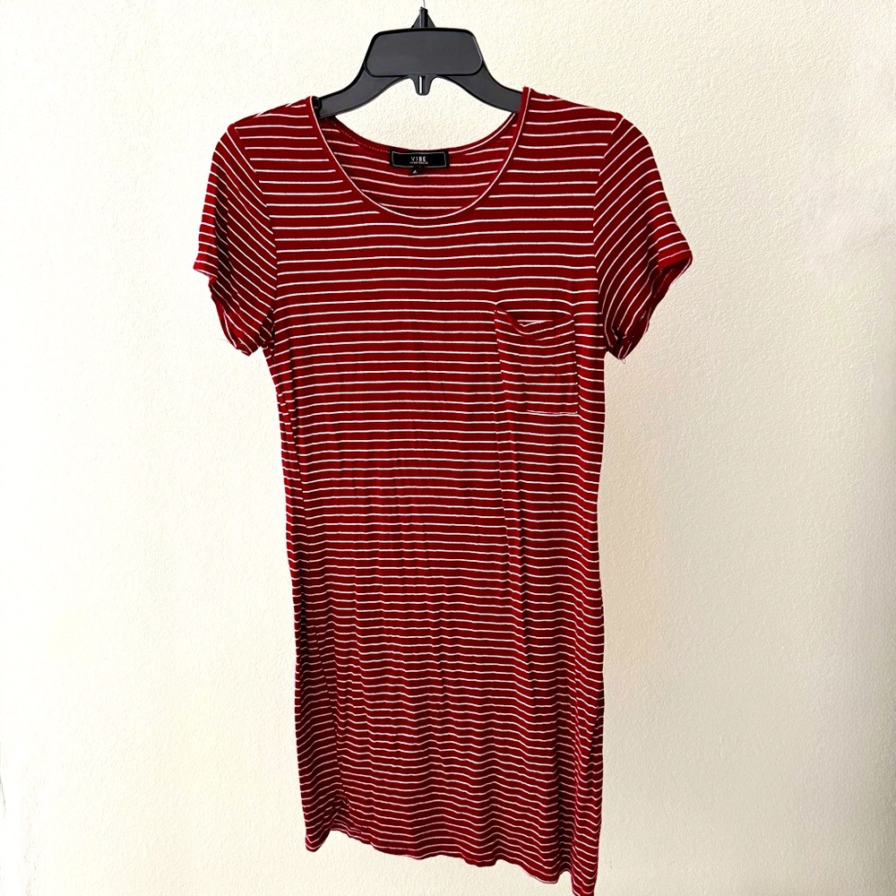 Red and white striped t-shirt dress